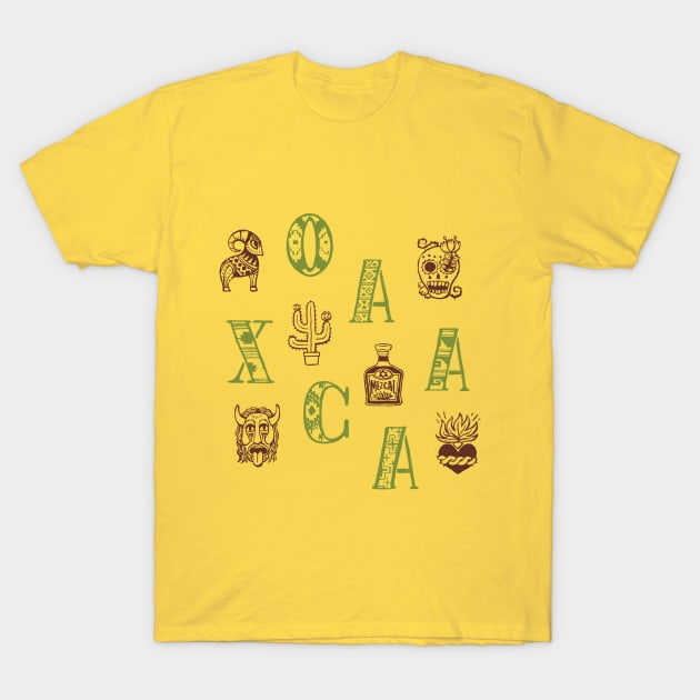 Oaxaca Alphabets - Wild Yellow T-Shirt by akaneyabushita